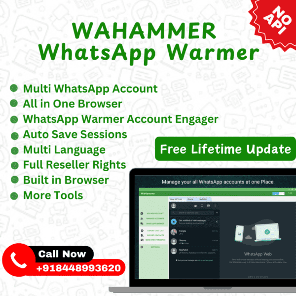WAHammer - Multi WhatsApp account Browser + WhatsApp Warmer / Account engager (Single User/PC)